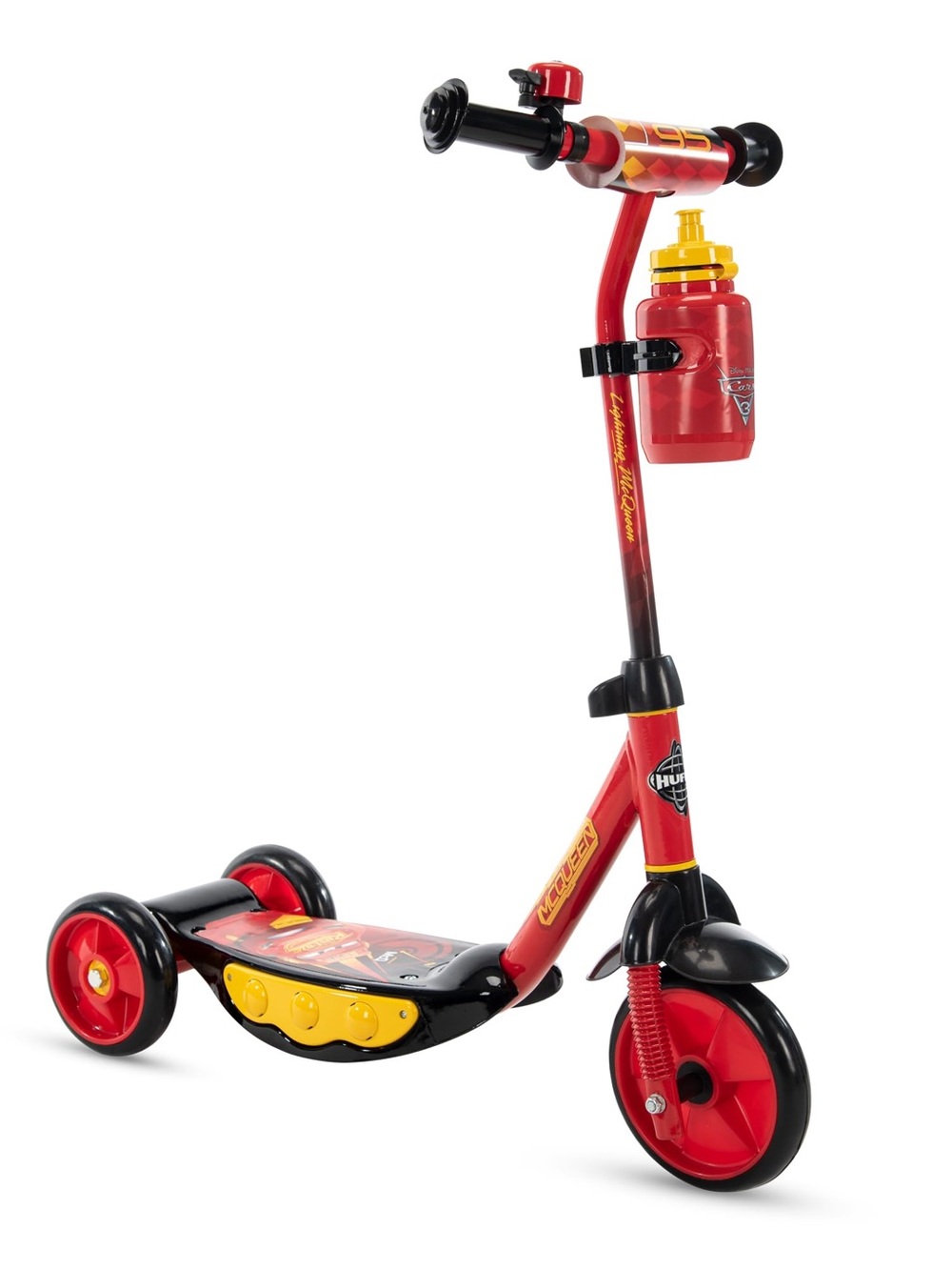 Disney Pixar Cars Preschool Huffy Scooter With Lights, Bell, & Water Bottle NIB